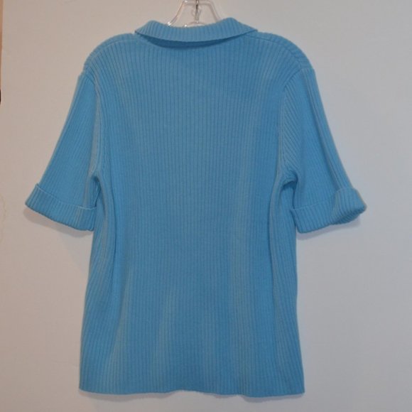Quacker Factory Knit Blue Jacket Short Sleeves Zip-Up with Strases Women L - Picture 7 of 7